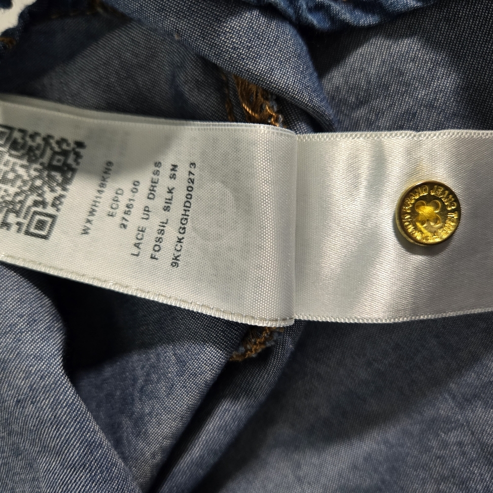 True Religion Lace up Denim Chambray Dress in Fossil Silk Color size Small EUC - Picture 11 of 13